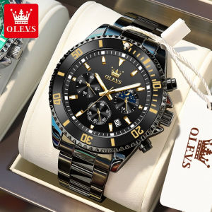 OLEVS 2870 Chronograph Luminous Analogue Luxury Crescent Steel Wrist Waterproof Moon PhaseDate Men Quartz Watches