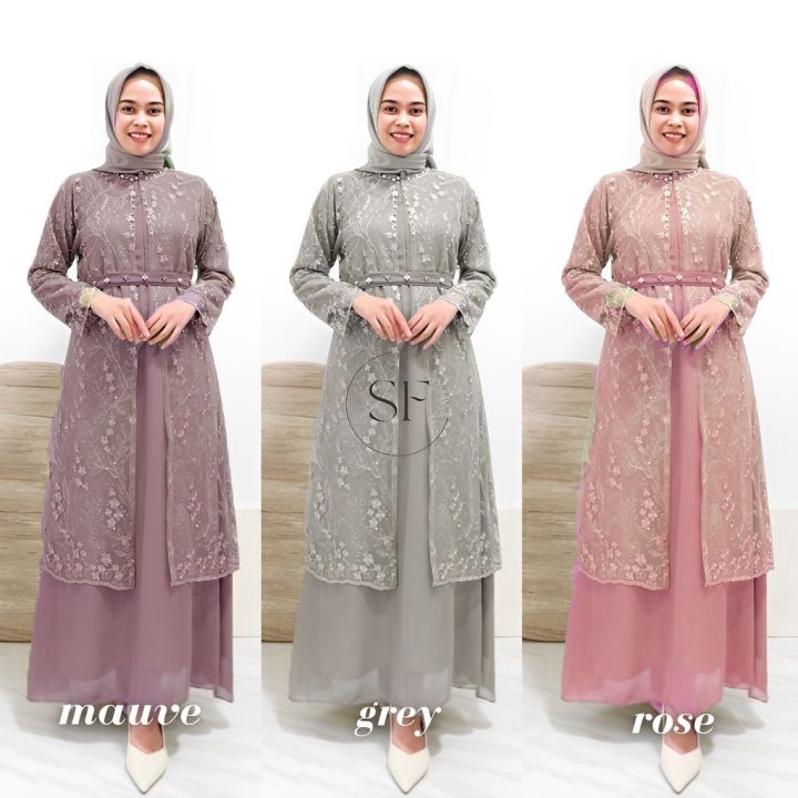NEW] GAMIS DRESS AULIA MAXI OUTER BROKAT TULLE DRESS KOMBINASI