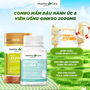 Combo Mầm Đậu Nành Úc Healthy Care Super Lecithin 1200mg 100 Viên & Viên Uống Bổ Não Healthy Care Ginkgo Biloba 100 Viên