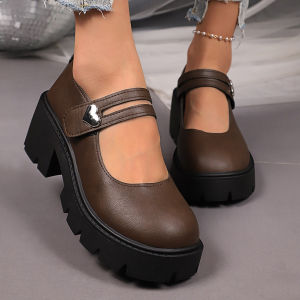 Free Shipping Thick-Soled Chunky-Heeled Comfortable Loafers Available In Large Sizes New Style Round-Toe Retro Flats