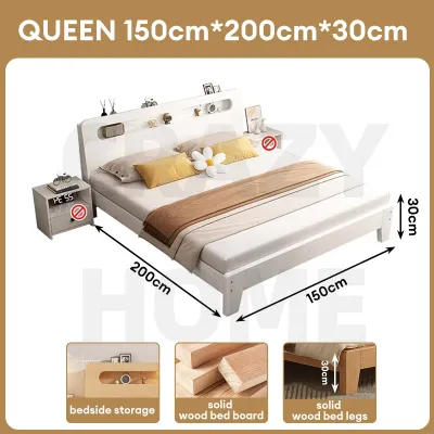 【In Stock-ships within 24H】Queen Solid Wood Bed Frame Wooden Bed Super Single/King Bed Katil Kayu Rangka Katil Kayu實木床