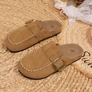 Free Shipping WomenS Spring New Style Oversized Retro Platform Slip-On Sandals With Buckle Closure