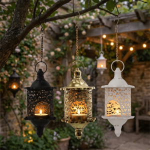 DVFDA Morocco French Style Hollow Birdcage Lantern Vintage Iron Candle Stand Decorative Romantic Hollow Metal Candlestick for Outdoor