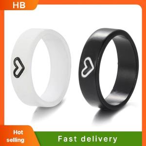 HB Black and White Couple Rings Set Simple Cute Finger Rings for Women Fashion Accessories Jewelry