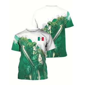 Mexico National Flag 3d Printed T-shirt For Mens National Emblem Pattern Tee Shirts Streetwear Summer Short Sleeves O-neck Tees