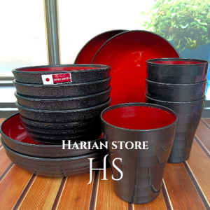 paket 12 pcs ramen komplit isi 4 piring 4 cangkir 4 mangkuk plastik dop