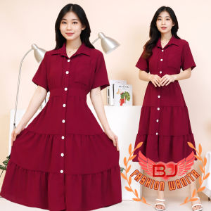 BJFashionWanita / Dress Lazola Lengan Pendek Jumbo Bigsize Premium Kancing Tunik Gamis Midi