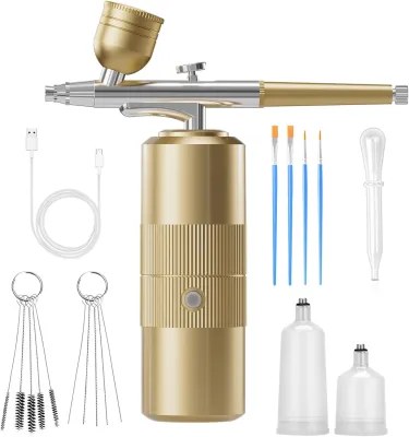 Airbrush Kit with Compressor Portable Airbrush Kit 48PSI High-Pressure Non-Clogging Air Brush Set Cordless Rechargeable with 0.3mm Nozzle and Cleaning Brush for PaintingNail Art Makeup (black)