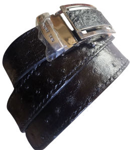 เข็มขัด หนังตัวนกกระจอกเทศ สีดำ Super Black