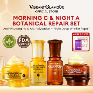 VIBRANT GLAMOUR Morning-C & Night-A 4PCS Vitamin C Radiance + Botanical Retinol duo for all-day whitening and anti-aging & repairing and reducing five major types of wrinkles