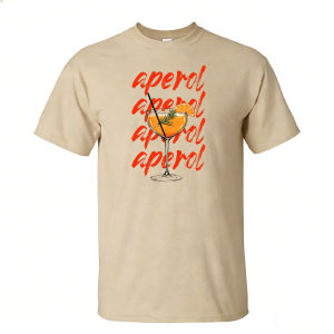 [Local Stock] HBESTY  Aperol Cocktail Repeated Retro Letter Men Summer Cotton T Shirt Summer Drink Vintage Art Bar Casual Daily Top