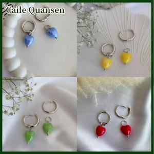 Caile Stylish Elegant Colorful Geometric Heart Circle Pendant Earrings Fashion Minimalist Earring Hoop Women Jewelry Accessory