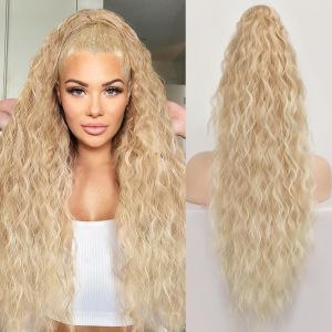 WENQI Ombre Claw Clip Ponytail Wig Ponytail Extension Corn Perm Long Wavy Curly Ponytail Heat Resistant Fiber Drawstring Pony Tail Hairpiece for Women