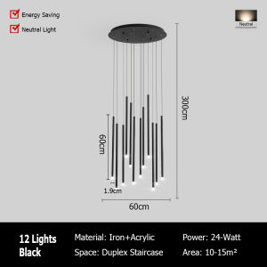 LANTU Staircase Pendant Lamp Modern Minimalist Villa Luxury Living Room Loft Trendy Rotating Duplex Floor Chandelier Light