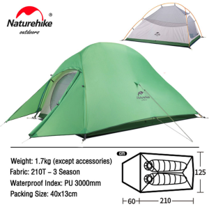 Naturehike Cloud Up 2 People Tent Ultralight 20D 210T Nylon Camping Tent Waterproof Outdoor Hiking Travel Tent Backpacking Cycling Tent Mat NH17T001-T