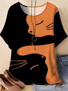 [Local Stock] ZEEMIN Funny Womens Cat Graphics T-Shirt Lovely 3D Print Summer T-Shirts Fashion Short Sleeves O-Neck Tees Tops Y2k Female Clothing
