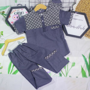 Baju Koko Anak Laki Laki 2023 Setelan Anak Motif Batik Silang Bonus Peci