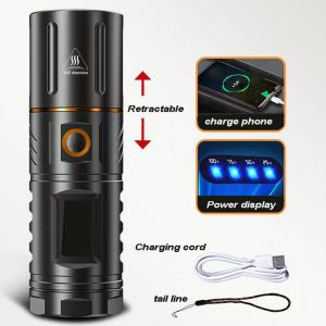 Super Bright USB Mini Flashlight Rechargeable Multifunctional Flashlight Waterproof Strong Light Zoom 5000mAh LED Outdoor Flash Light