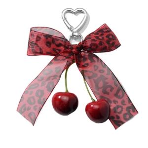 Elegant Cherrys Bowknot Love Charm Portable Keychain Charm Sturdy Pendant for Handbags Perfect for Daily Use Gifting