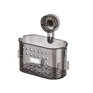 RBJ4 Wall Mounted Suction Cup Storage Box with Small Hook Hollow Drain Hole Punch Free Shower Storage Rack Practical Removable Suction Cup Shelf Bathroom Accessories