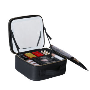 ININ LED Makeup Bag Mirror With Tricolor LED Light USB Charge Organizer Cosmetic Pouch Large Capacity Portable
