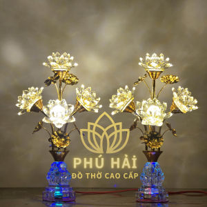 Đèn Thờ Chân Thủy Tinh Hoa PHA LÊ 5 Bông Cao Cấp Nhỏ Gọn