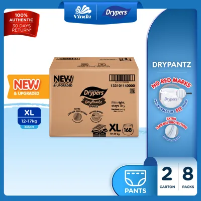 [Upgraded] Drypers DryPantz Baby Diaper M58/L48/XL42/XXL36/XXXL20/XXXXL18 (8 packs) - Bubble Soft Fit Waist Baby Pants