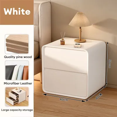 CONOCO Bedside Table Nordic Leather Bedside Table with Drawer Pre-Assembled Meja Tepi Katil Modern Anti-Humidity Storage Cabinet & Wooden Nightstand 床頭櫃