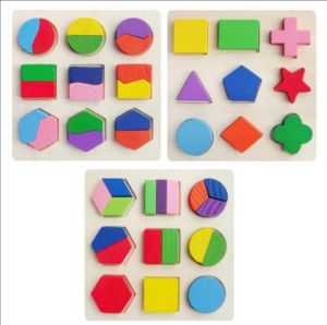 บล็อคไม้เรขาคณิตถาดหลุม ของเล่นไม้ เสริมพัฒนาการเด็ก