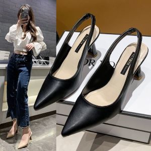 Free Shipping Spring And Summer New Pointed High Heels WomenS Stiletto Heel Closed Toe Sandals Back Empty Shallow Mouth Single-Layer Shoes Women