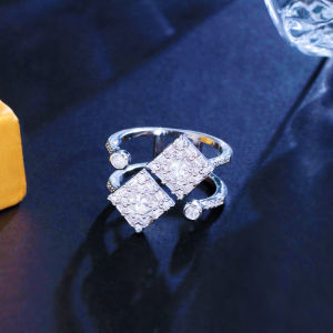 SEQUITO Noble Women Adjustable Finger Jewelry Silver Plated Pave Setting Square Cut AAAAA Cubic Zirconia Sparkling Open Cuff Dancing Party Ring SR136