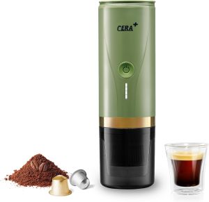[FONSICO] CERA+ Portable Electric Espresso Machine Self-Heating Coffee Maker Compatible with NS Pods & Ground Coffee for Travel Camping Office Home Upgraded PCM03 GREEN
