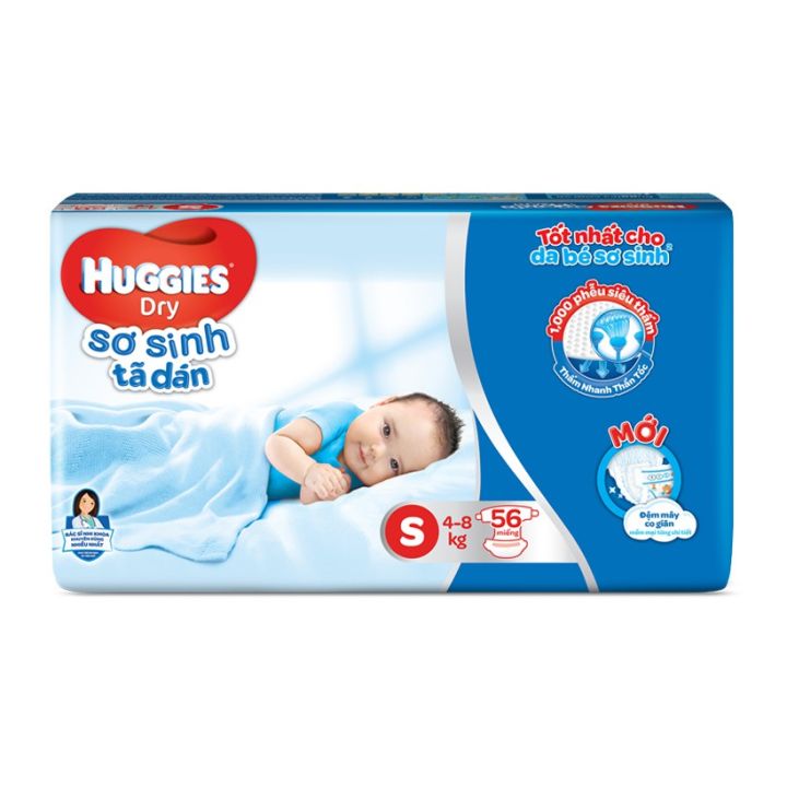 Tã-bỉm dán sơ sinh Huggies S (từ 4 đến 8kg) - Gói  miếng - Hàng chính hãng