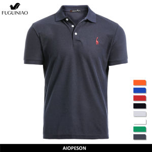 FUGUINIAO New Mens Polo Shirts Mens Casual Deer Embroidery 35% Cotton Polo Shirts Mens Short Sleeves Business Fashion Polo Men