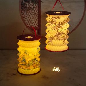 TAQ57 ฉายภาพ โคมไฟเทศกาลกลางฤดูใบไม้ร่วง แบบดั้งเดิม แบบพับได้ โคมไฟกระดาษจีน ไฟกลางคืน แขวน โคมไฟมือถือ คริสต์มาส