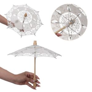 JAYNEBIO 26/31/43/53cm Lace Parasol Umbrella Cotton Lace Embroidery Flower Girl Umbrella Vintage Kids Sun Umbrella Wedding Decoration