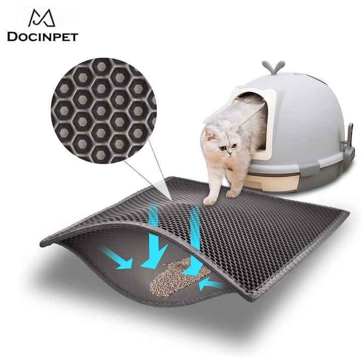 Cat Litter Mat Grey Trapping for Litter Box, No-Slip Large