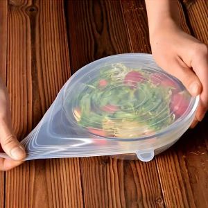 6Pcs Silicone Stretch Lids Food Bowl Covers Reusable Food Saving Covers Retractable Multifunctional Fresh-keeping Lid