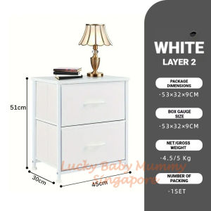 【DAILY ESSENTIAL】 Fabric Drawer Sidetable | 2-Tier Bedside Cabinet with Wooden Top & Steel Frame