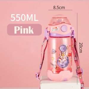 550ML Children Water Bottle Cartoon Plastic Straw Cup With Strap School Drinking Bottle