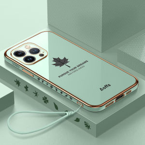 YBD Straight Edge Plating Phone case For OPPO A94 Reno 5F casingPrecise Camera Protection case Maple leaf pattern cover with Free lanyard