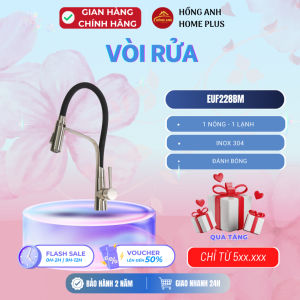 Vòi rửa bát Eurogold EUF228BM inox 304 inox mờ 1 nóng 1 lạnh hoàn thiện đánh bóng bền đẹp cho bếp