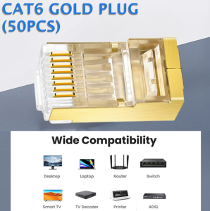 Cat5/Cat6 Gold Plated Shielded Cable Connector Modular Plug Network Ethernet PC Hardware Cable Adapter
