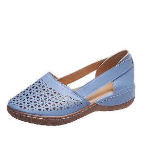 Free Shipping In Stock: 2026 Summer Plus-Size Casual Perforated Sandals For Women Featuring A Wedge Heel Hollow Design Solid Color And Low Heel
