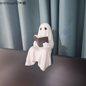 WP💓💛💖 Halloween Ghost Figurine Ghost Reading Statue Resin Sitting Ghosts Figurine Reading A Book For Halloween Bookshelf Office Decor