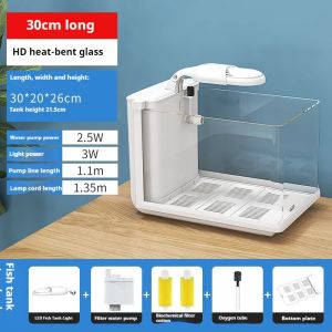 Table Top Fish Tank Set Aquarium Living Room Fish Aquarium Small Fish Tank Small Ecologic Curved Fish Tank Side Filter Household Glass Fish Tank Mini Aquarium  鱼缸