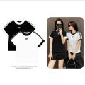 Áo thun babytee áo thun dáng ôm cổ tròn áo phông ngắn tay cổ viền phối màu đen trắng PANOSI - A39. 