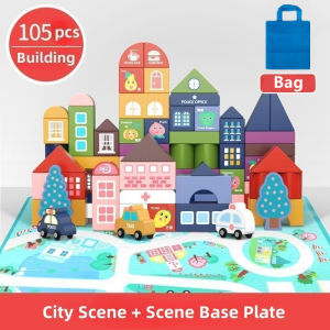 105 Pcs Wooden Assembled Building Blocks Childrens Educational Color Shape Cognitive Toys