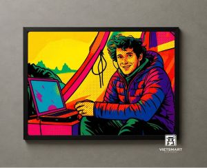 Tranh Nghệ thuật "Chàng Trai Trẻ Với Máy Tính" VIETSMART ART - Acrylic 45 x 60cm