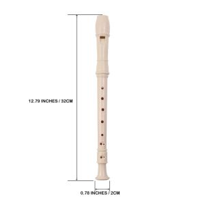 8-Hole Long Flute Soprano Recorder White Plastic Instrument with Cleaning Rod for Student Practice